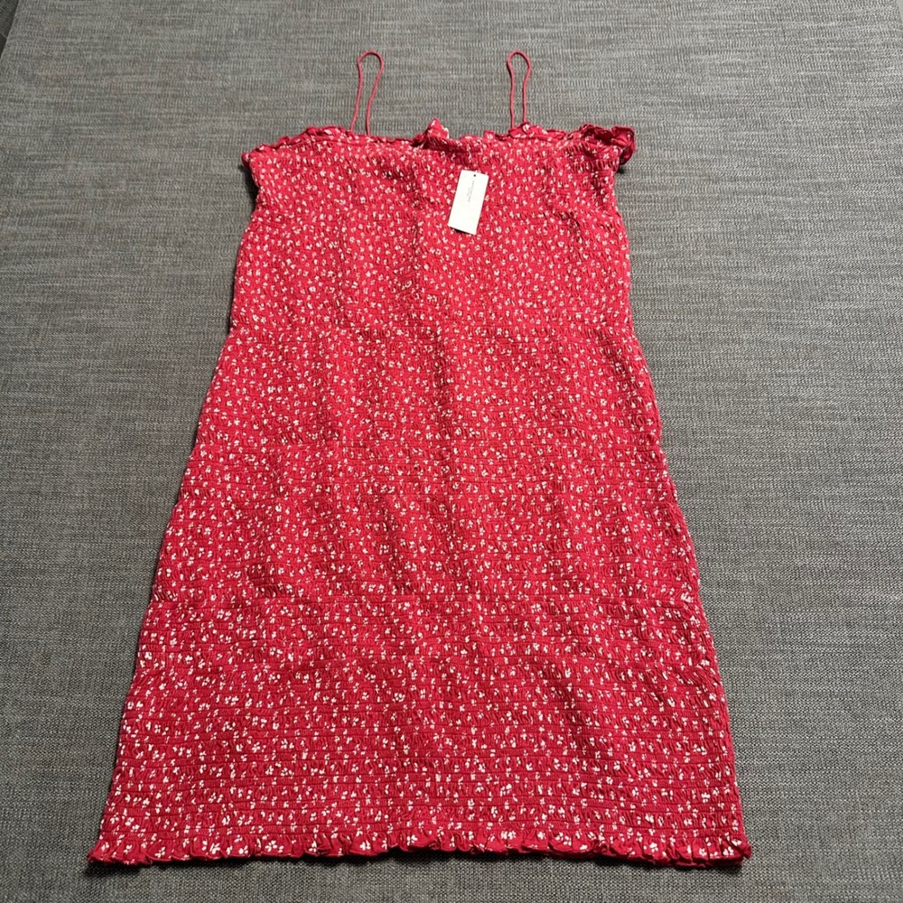 American Eagle Mini Dress Women XL Red New Floral Smocked Ruffle Spaghetti Strap